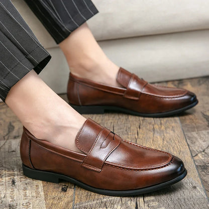 Men’s Classic Leather Slip-On Dress Shoes - Casual Business, Formal & Wedding Loafers