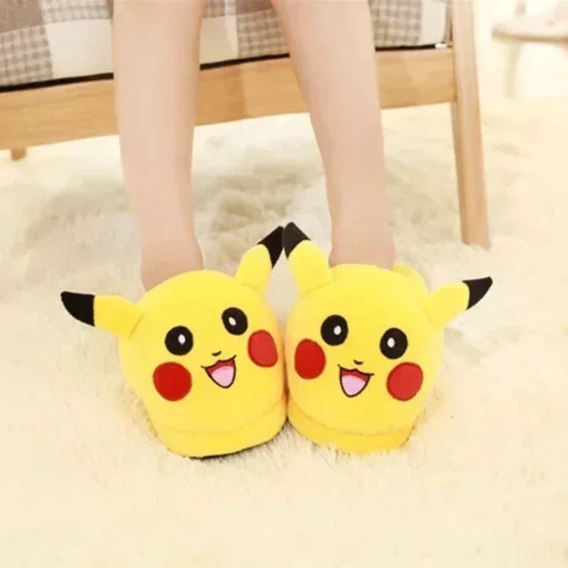 Anime Pokémon Cotton Warm Slippers — Pikachu, Gengar, Snorlax Plush Indoor Shoes for Women, Autumn Winter Home Footwear