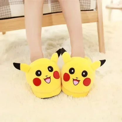 Anime Pokémon Plush Slippers – Pikachu, Gengar & Snorlax Cotton Indoor Shoes for Women, Autumn/Winter