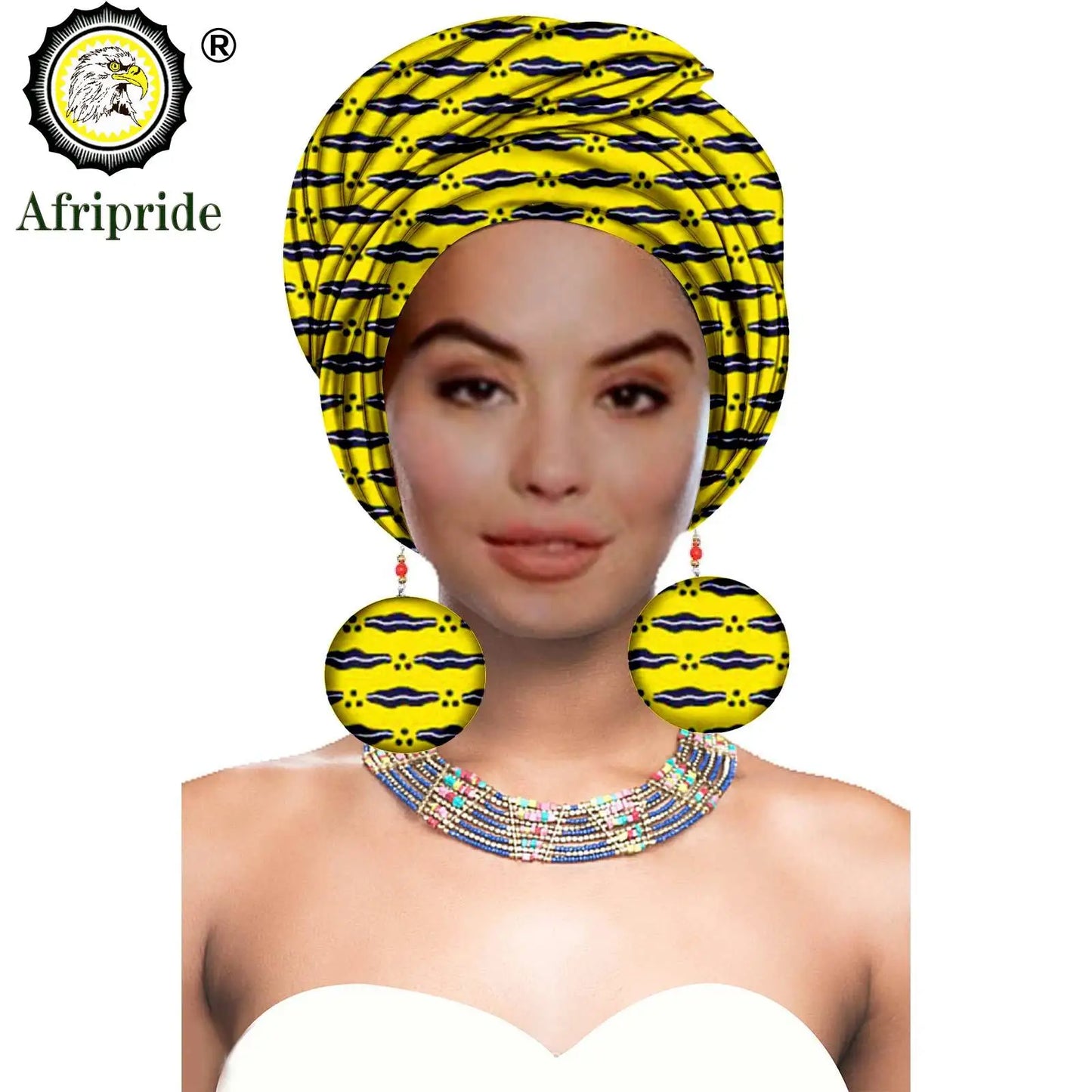 African Turban Headwrap - Nigerian Ankara Headscarf with Matching Earrings
