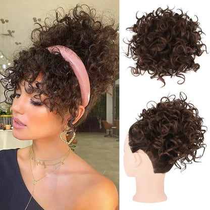 Synthetic Messy Curly Hair Bun – Short Loose Wave Updo Ponytail, Blonde Chignon Hairpiece, Heat-Resistant Extensions for Women