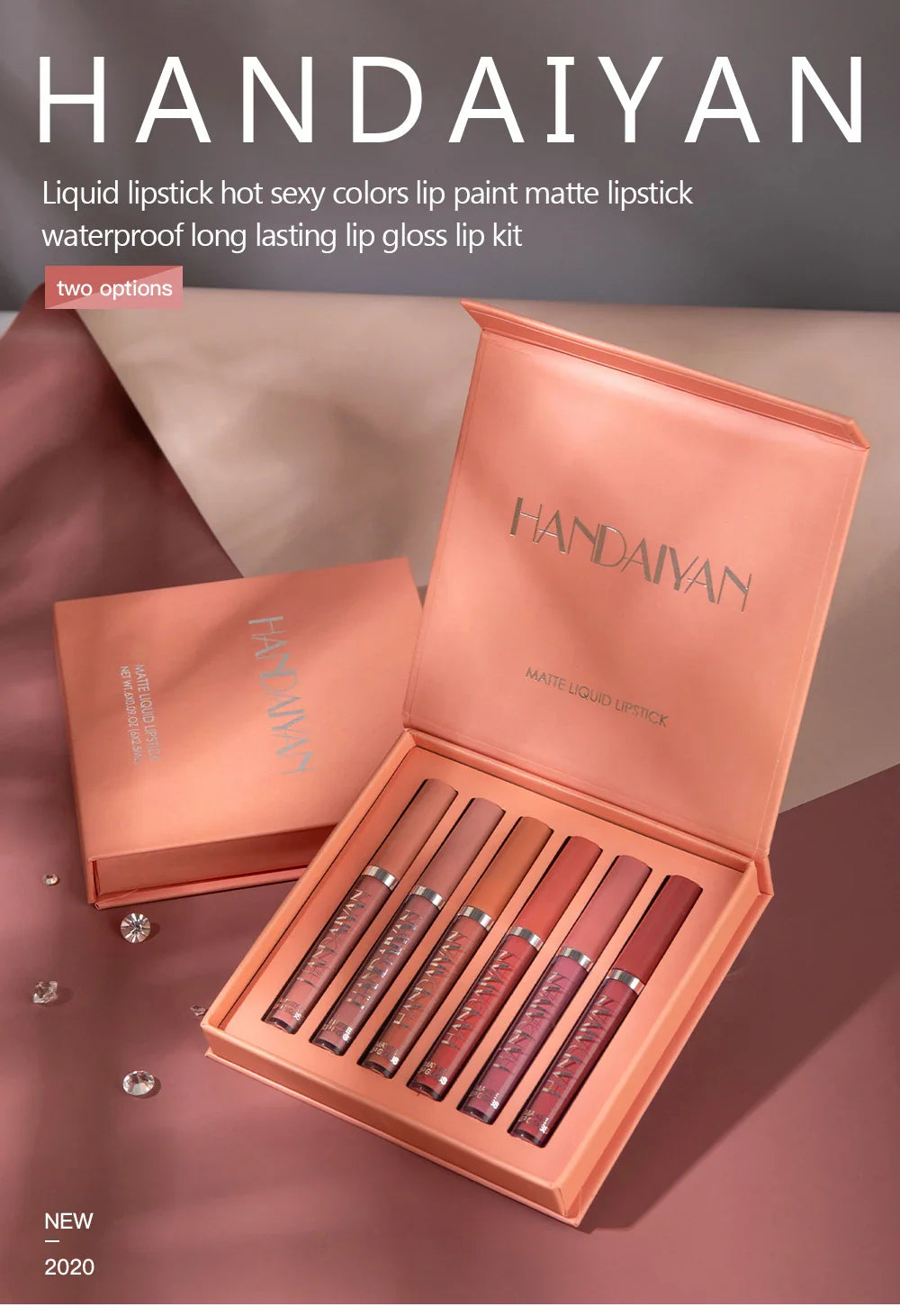 HANDAIYAN 6-Piece Matte Liquid Lipstick Set – Long-Lasting, Non-Stick Cup Lip Gloss Gift Box