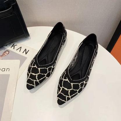 Women’s Pointed Flat Shoes - Comfortable Knitted Elastic Casual Fashion Shoes for Spring & Autumn Wear