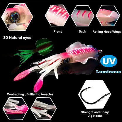 ZUKIBO Soft Squid Fishing Lure - Luminous UV Octopus Jig Bait for Deep Sea Boat Trolling