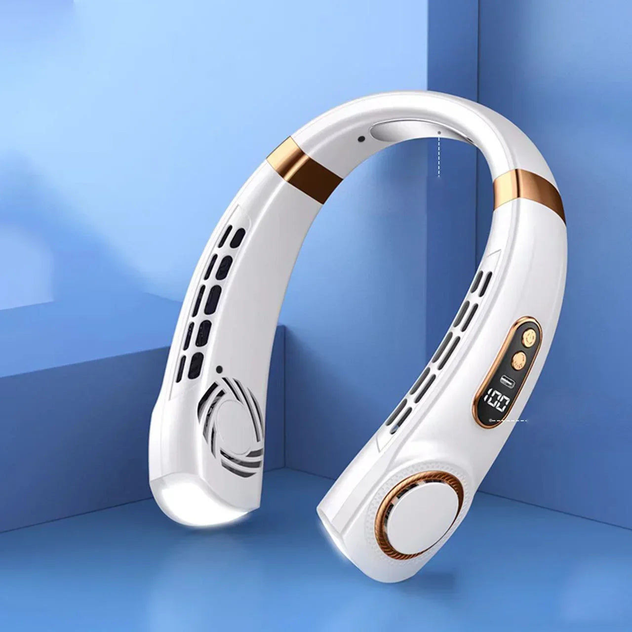 Portable Neck Fan - Hands Free Bladeless Personal Cooling Fan with LED, 4 Cooling Plates & 4000mAh Rechargeable Battery
