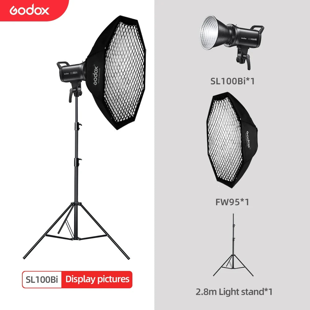 Godox SL100Bi LED Video Light - 100W Bi-Color 2800-6500K Studio Light with Bowens Mount & LCD Display