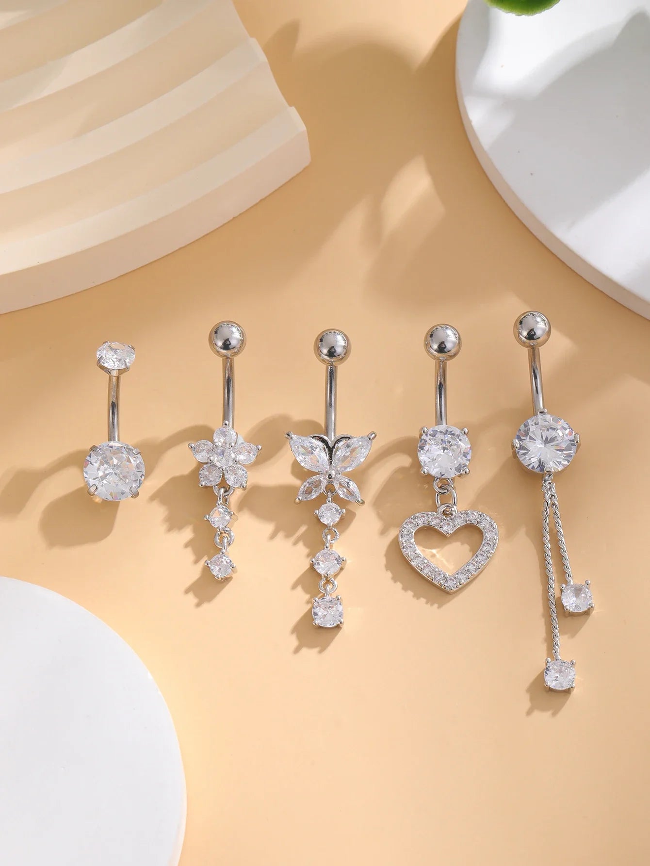 5PCS Belly Button Rings Set – 14G Butterfly & Heart Curved Navel Piercings for Women & Girls Body Jewelry