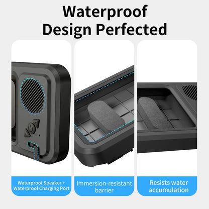 Waterproof Shower Phone Holder with Bluetooth Speaker – Wall Mounted Bathroom Phone Case Stand for Mirror & Hands-Free Music Streaming