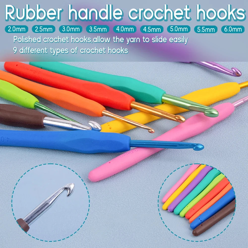 Knitting Crochet Hook Set - DIY Sewing Craft Tools with Bag, Ergonomic Handles & Blunt Needles