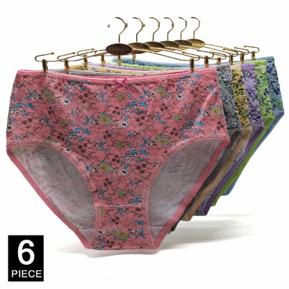Women’s Cotton Briefs Set - Sexy Print Mid-Rise Plus Size Panties 2XL-4XL Soft Breathable Underwear 6Pcs
