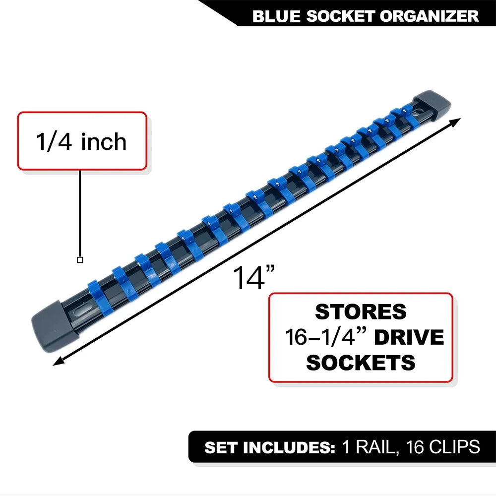 Socket Organizer Set - 1/4 3/8 1/2 Inch Socket Holder Trays for Tool Box Drawers & Storage Rails