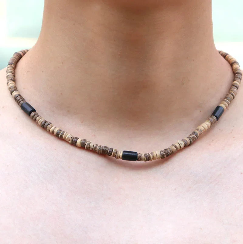 Natural Coconut Husk Necklace for Men – Handmade 18-Inch Short Choker, Gift for Him