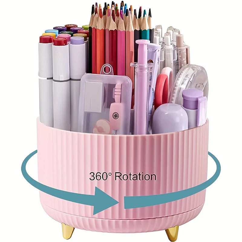 360° Rotating Pen Holder - 5 Slot Desktop Organizer for Office, School & Workspace Supplies