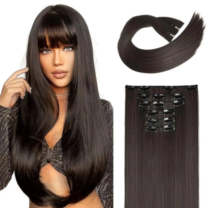 Clip-In Hair Extensions – Thick & Long Lace Weft Synthetic Hairpieces for Women
