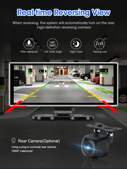 10/11.26" 4K Dash Cam — Dual-Lens Car DVR with Wireless CarPlay, Android Auto, GPS, WiFi, FM & AUX Video Recorder