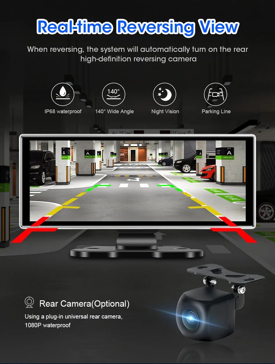 10/11.26" 4K Dash Cam — Dual Lens Car DVR with Wireless CarPlay, Android Auto, GPS & WiFi Video Recorder