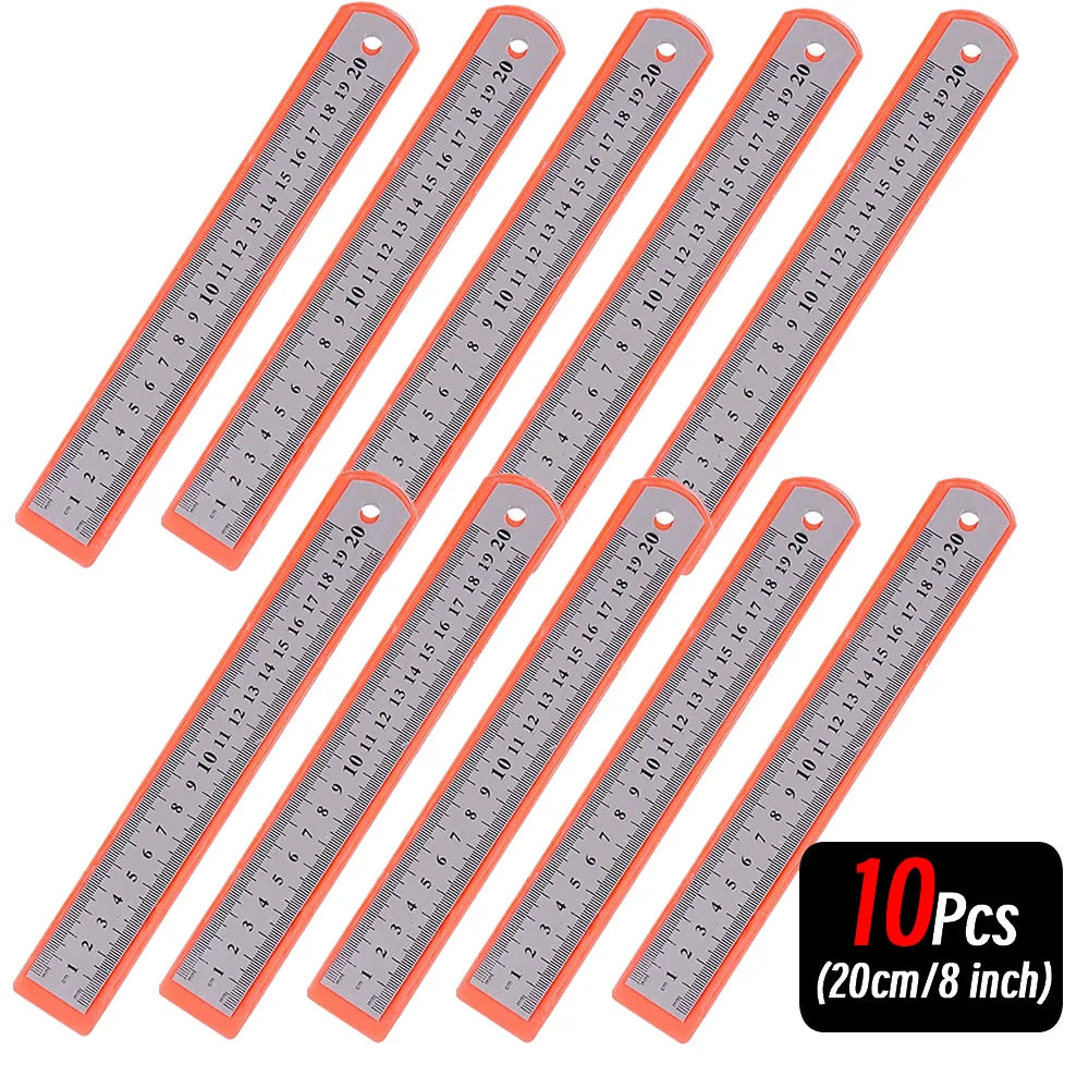 Stainless Steel Precision Ruler - 10-Piece 15-30cm Double-Sided Metric Measuring Scale for Accurate Measurement