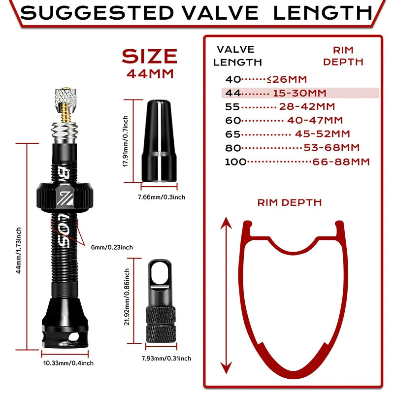 BUCKLOS Tubeless Presta Valves 40–100mm — Aluminum Alloy Bike Valve Stem for Road & MTB