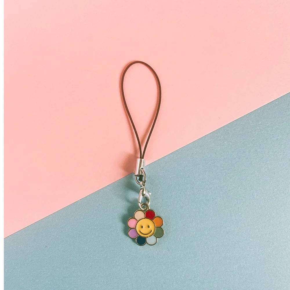 Enamel Flower Phone Lanyard - Floral Keychain Strap Bag Pendant Accessory Gift for Girls