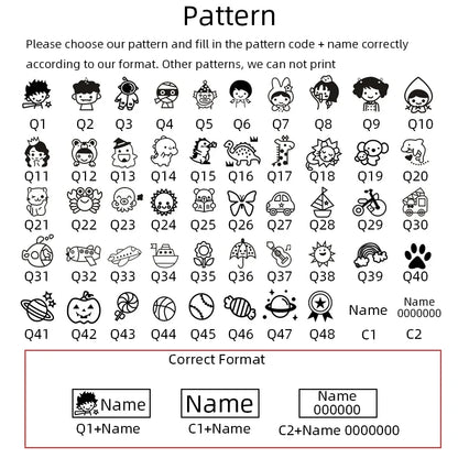 Custom Children’s Name Seal – Double-Layer Black & White Ink Stamp, Waterproof Name Sticker for School & Kindergarten