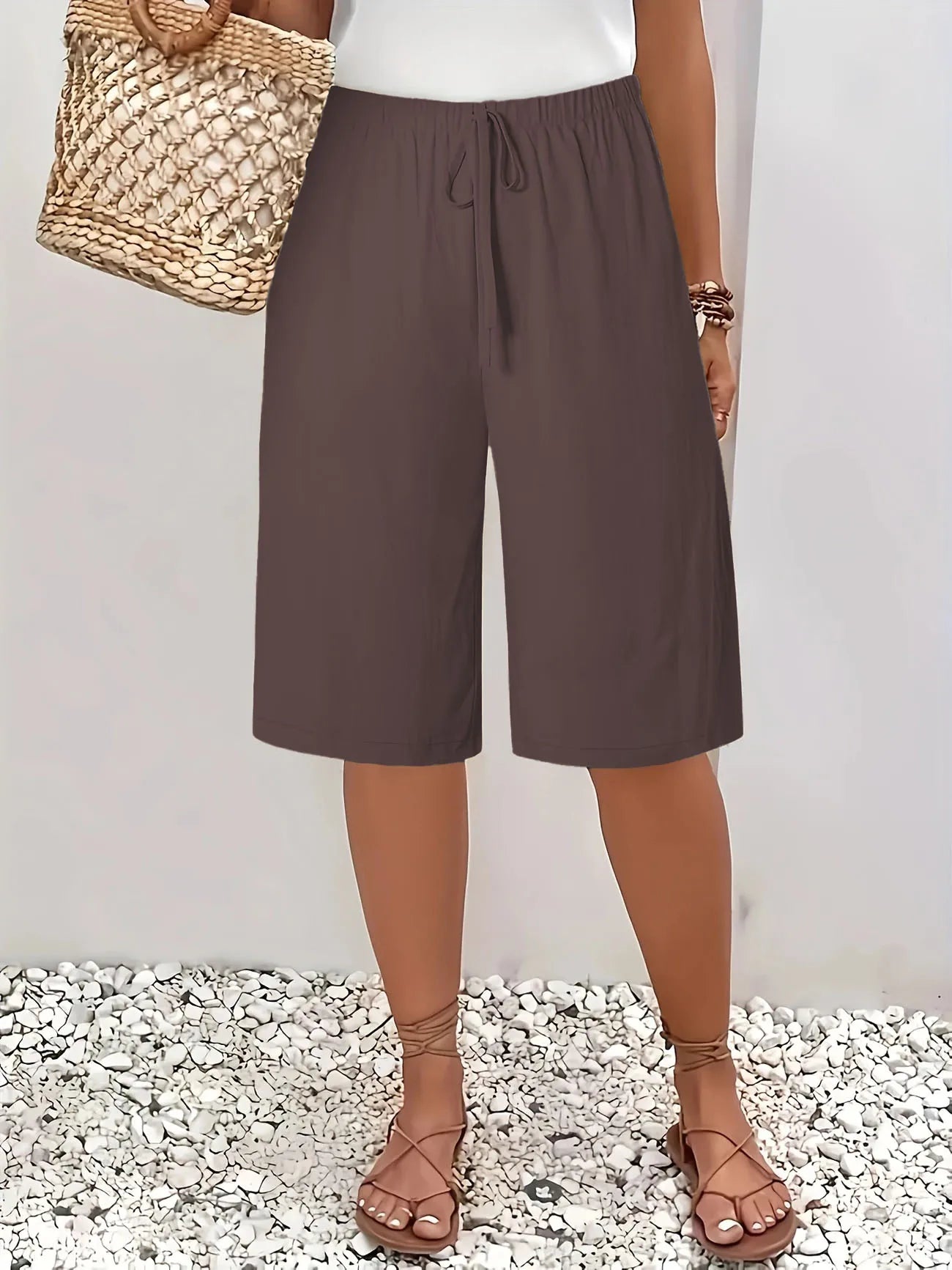 Women's 5-Inch Bermuda Shorts - High Waist Loose Fit Casual Summer Solid Color Shorts