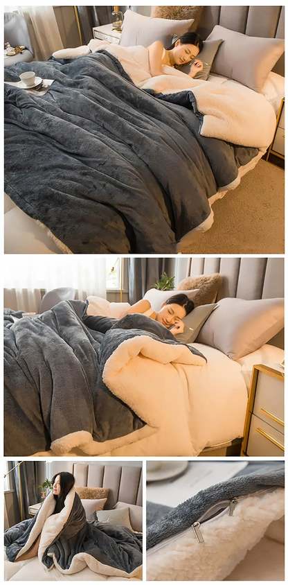 Wool Throw Blanket – Double-Sided Warm Winter Bedspread for Queen Beds & Camping
