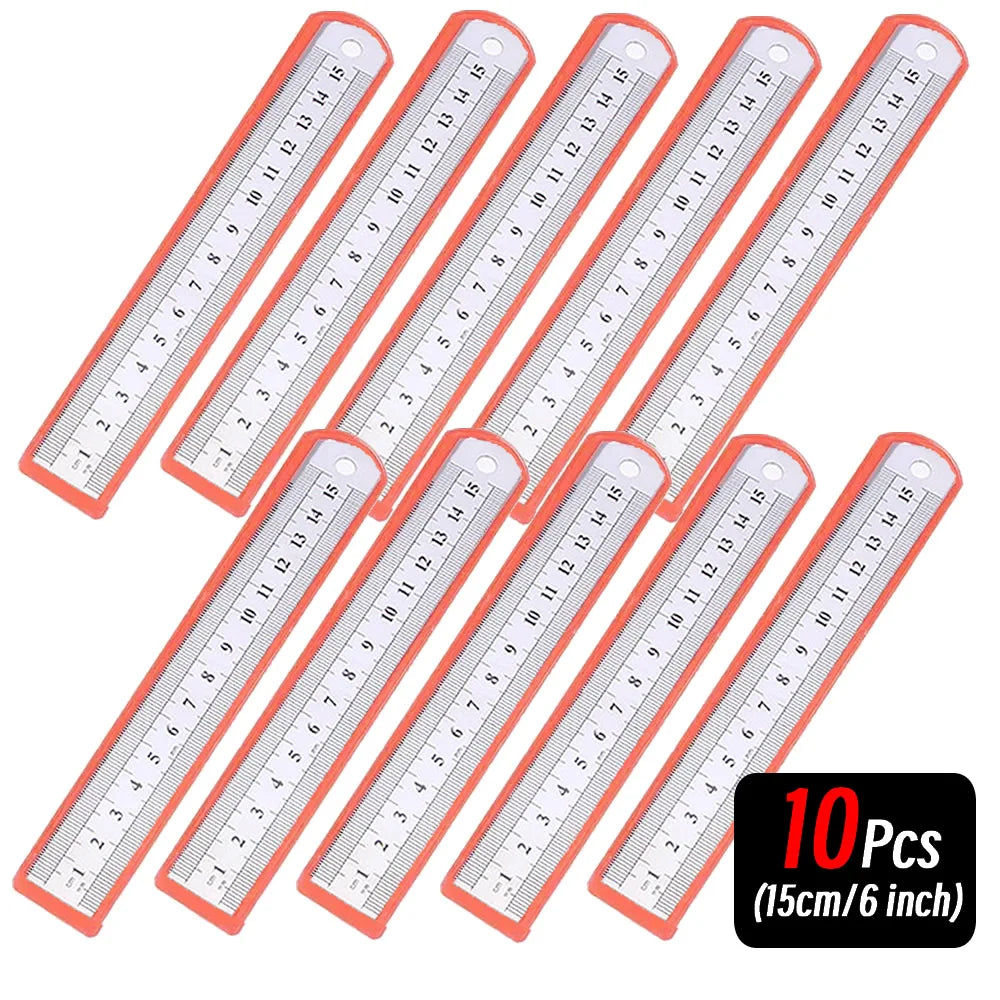 Stainless Steel Precision Ruler - 10-Piece 15-30cm Double-Sided Metric Measuring Scale for Accurate Measurement