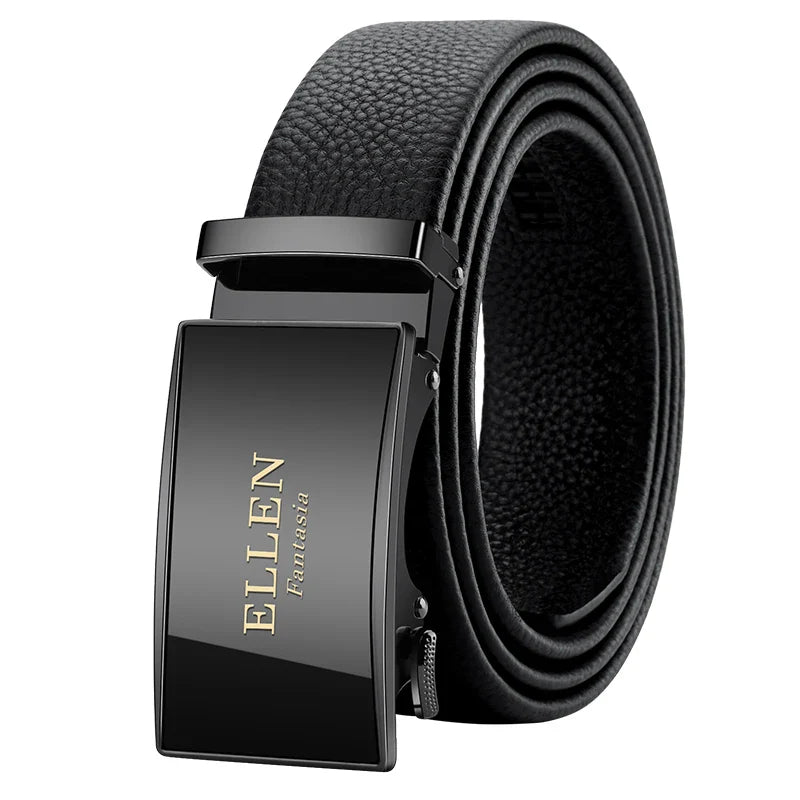 OYIFAN Men’s Genuine Leather Belt – Designer Alloy Buckle Automatic Ratchet Belt