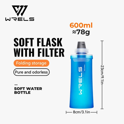 WRELS Soft Water Bottle with Filter - Ultralight Collapsible Hiking & Camping Hydration Flask