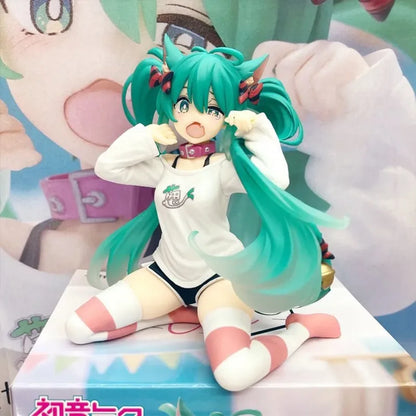 Hatsune Miku 11cm Neko T-Shirt Figure – Cute Anime Desktop Figurine Kawaii Girl Model Toy Gift