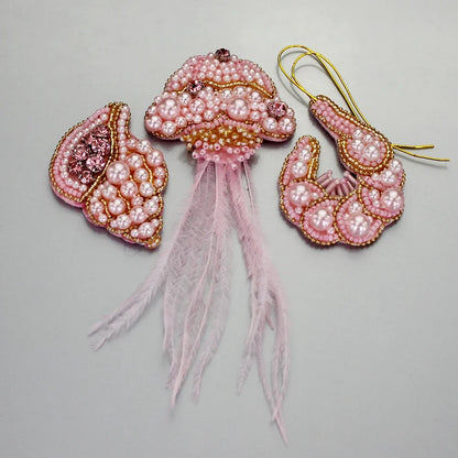 Marine Series Rhinestone Patches - Handmade Shell Starfish Seahorse Leaf Beaded Sewing Appliques for DIY Clothing