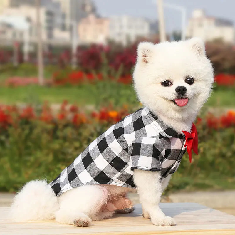 Bowtie Dog T-Shirts – Classical Plaid Thin Breathable Summer Clothes for Small to Large Dogs, Puppy Pet Cat Vest for Chihuahuas, Yorkies