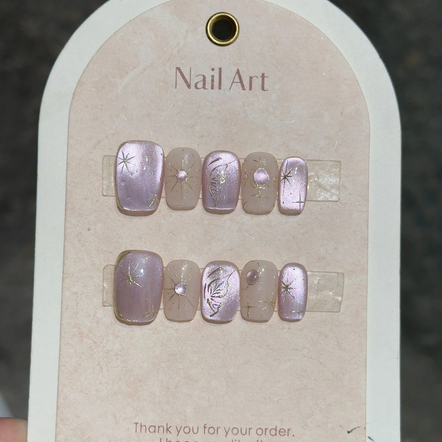 10 Pcs Handmade Short Square Press-On Nails – Full Cover Flower & Cat Eye Ballet False Nails Manicure Tips