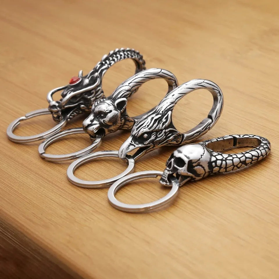 Vintage Punk Stainless Steel Animal Keychain – Dragon Head Fashion Keyring for Men & Women, Waist Belt Clip Jewelry Gift