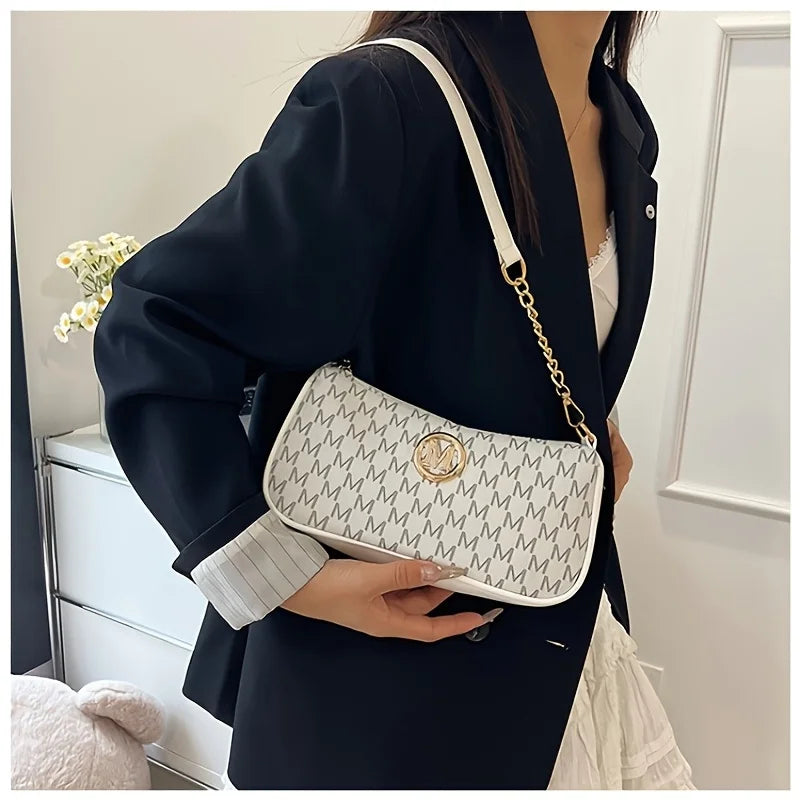 Vintage Letter Print Teenager Underarm Bag – Small Square Crossbody Handbag with Chain & Adjustable Strap