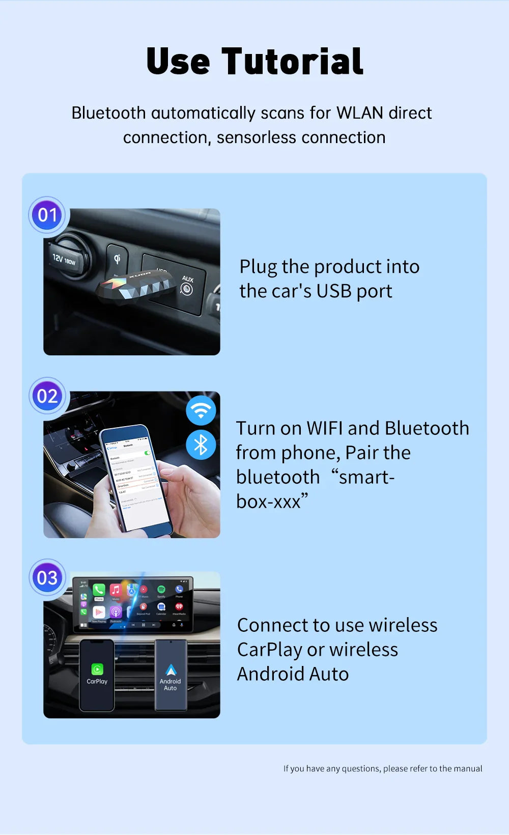 XUDA 2-in-1 Wireless CarPlay & Android Auto Mini Box — Plug & Play AI Adapter Compatible with 99% of Car Radios