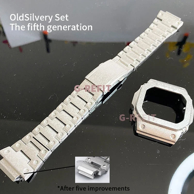 G-Refit V6.0 DW5600 Metal Bezel Kit - Stainless Steel Watch Band Strap & Case Accessories with Tools for GWB5600/GWM5610