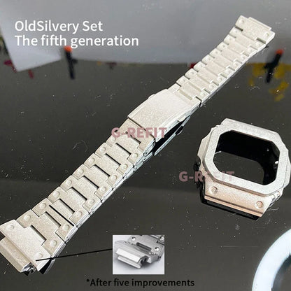G-Refit V6.0 DW5600 Metal Bezel Kit - Stainless Steel Watch Band Strap & Case Accessories with Tools for GWB5600/GWM5610