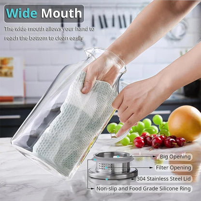 HeY LiLac 1.8L Glass Pitcher - Vertical Stripe Borosilicate Water Carafe with Lid for Fridge & Drinks