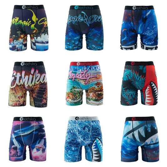 ETHIKA Men's Boxer Shorts - Breathable Sexy Trunks Underwear Plus Size S-3XL Swimming Style Briefs