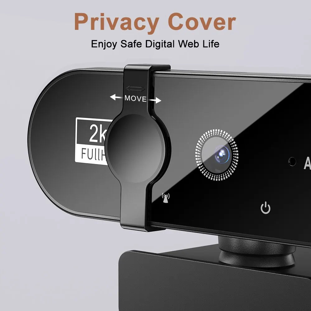 2K Full HD Webcam: 4K 1080P Mini Camera with Microphone - USB Web Cam for PC Laptop Video Shooting, Auto Focus, 30fps Recording