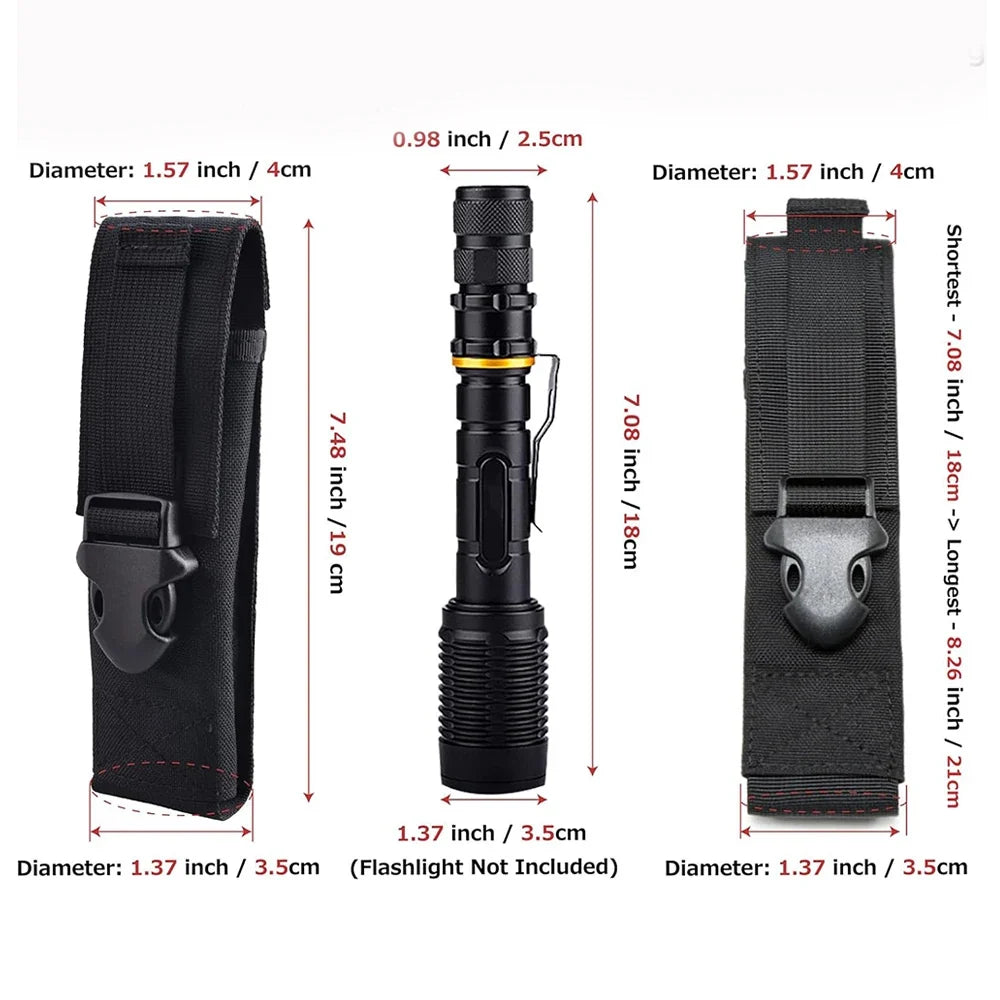 Tactical Flashlight Pouch - MOLLE Torch Holster EDC Carry Case for Camping & Hunting Gear