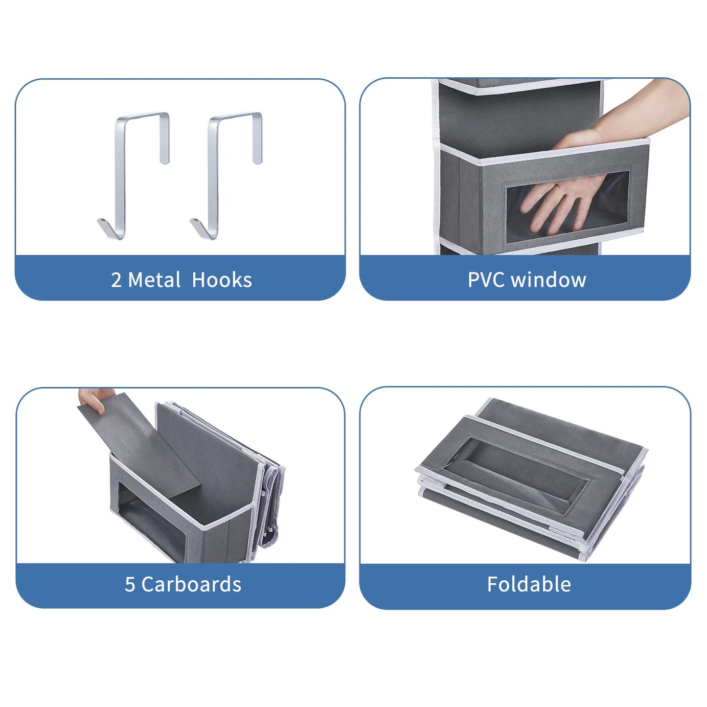 Over The Door Hanging Organizer - 1/3/4/5 Pocket Wall Mounted Storage Rack for Bathroom, Dorm & Clothes