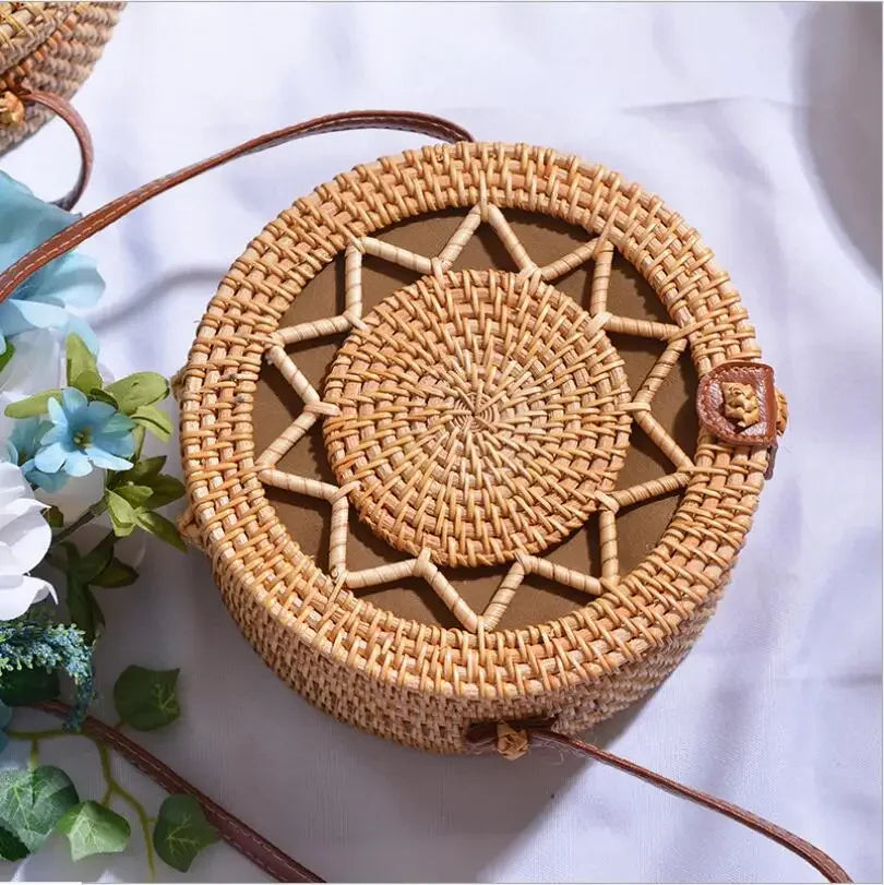 Handmade Straw Bag – Women’s Summer Rattan Beach Handbag, Boho Woven Circle Tote