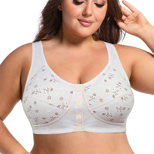 Women’s Cotton Wireless Bra - Soft Front-Closure Comfort Bra for Full Bust Support