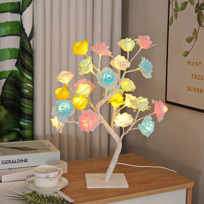 36/108 LED USB Table Lamp – Rose String Lights, Tree Night Light for Girls, Party, Camping & Summer Home Decor