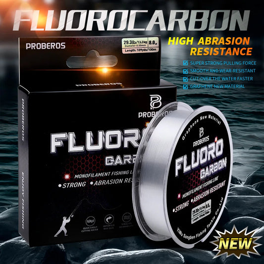 PROBEROS 100M Fluorocarbon Fishing Line - Carbon Fiber Monofilament Leader Line for Carp & Sinking Fishing Tackle