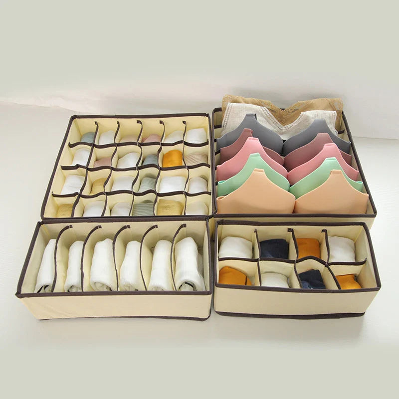 Foldable Underwear & Sock Organizer Box – Wardrobe Drawer Storage Divider for Bras, Pants, Scarves & Ties Closet Organizer