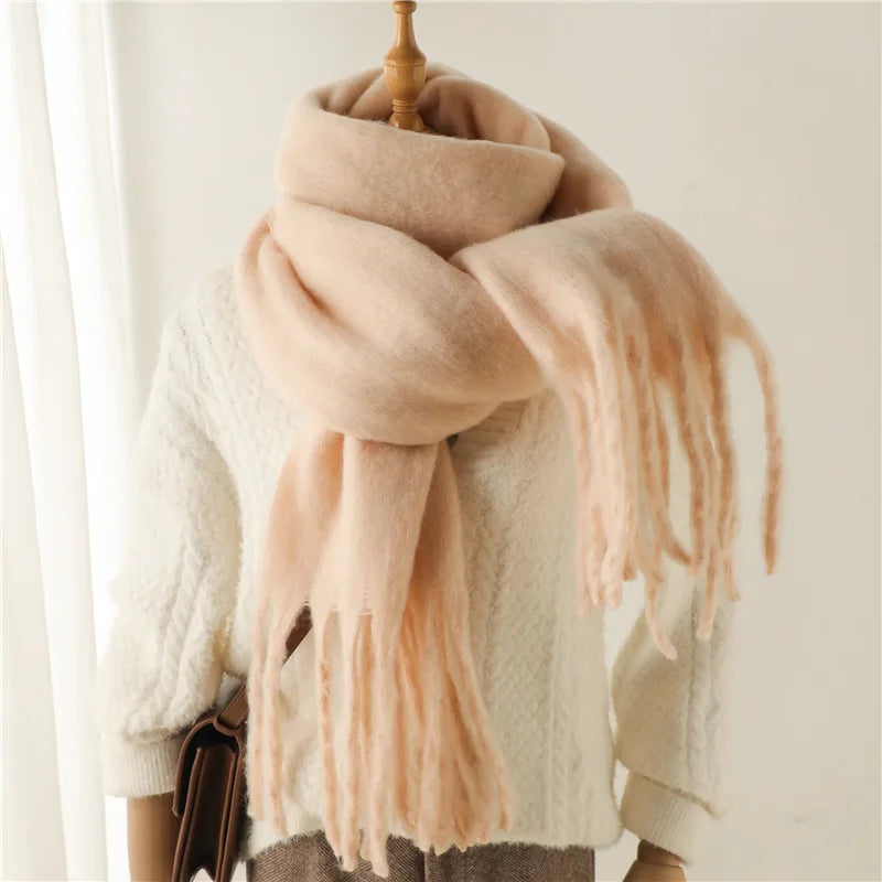 2025 Women’s Winter Scarf – Thick Warm Pashmina Shawl Wrap, Solid Color Cashmere Tassel Hijab Stole