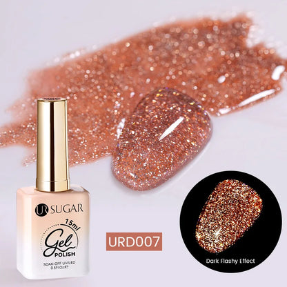 UR SUGAR Champagne Gold Silver Reflective Glitter Gel Nail Polish 15ml - Semi-Permanent Soak Off UV Manicure Art Varnish